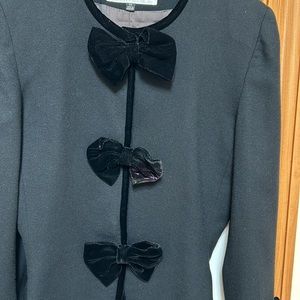 Vintage Albert Nipon Fitted Blazer Black w/Velvet Trim and Bow Details Sz 10 GVC